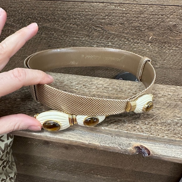 Judith Leiber Adjustable Embellished Leather Belt | Gold & Ivory | S–XL - Picture 4 of 8